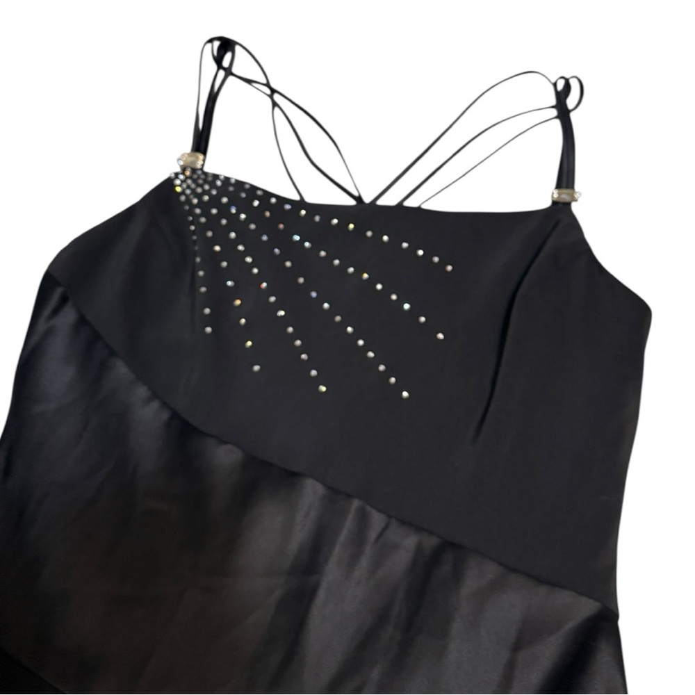 Vintage Cachet Gemstone Embellished Strappy Asymmetrical Hem Satin 90's Dress - Picture 4 of 13
